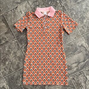TWIK Mid-Century Patterned Polo Short Sleeve Mini Dress Boho Hippie Preppy